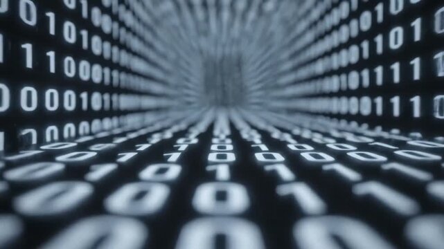 Abstract Digital Tunnel of Binary Code Data Flow.