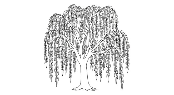 Weeping Willow Tree Illustration Isolated on White
