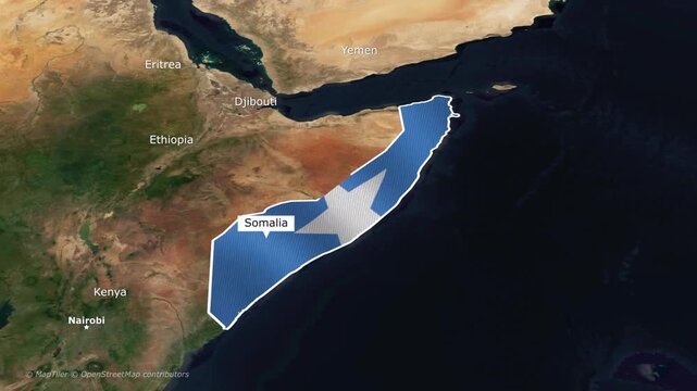 Somalia Map Highlighted on African Continent Satellite View