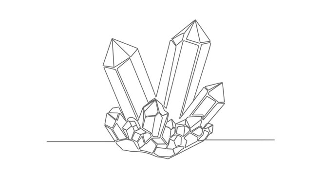 Crystal Cluster Line Art on White Background