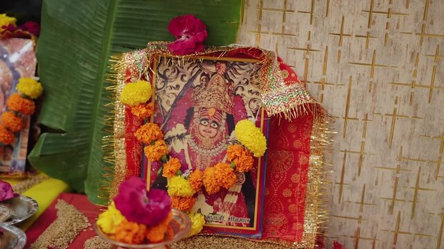 Traditional Indian Ghar Vastu Ritual with Kalash, Coconut and Sacred Puja Setup
