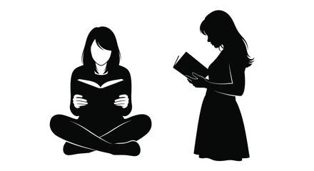 Two women reading books in a striking black silhouette © MK2.00