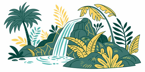Obraz premium Tropical island paradise with palm trees and a small boat on the shore Vector