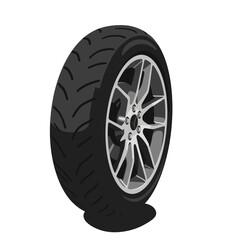 Obraz premium Detailed illustration of a modern car tire with a silver alloy wheel, showcasing its tread and design on a white background.