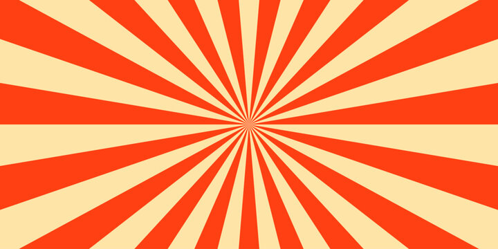 Vintage red and white retro circus background with spiral sunburst rays. Textured carnival pattern for summer fairs and festivals. 
