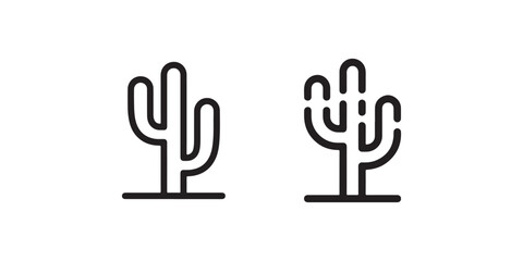 Pair of stylized cactus icons in outline and dotted line style on white background