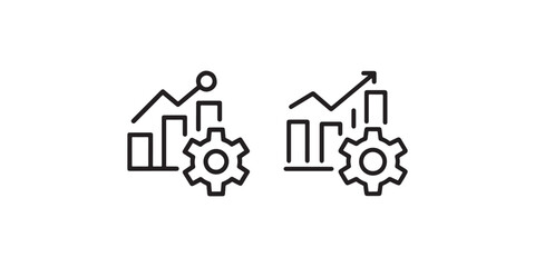 Fototapeta premium Two chart and gear icons for data analysis, performance optimization, business process management and financial growth illustration