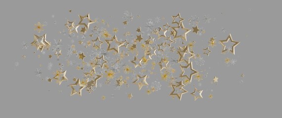 Elegant gold stars and snowflakes floating on a gray background, perfect for holiday greetings and © vegefox.com