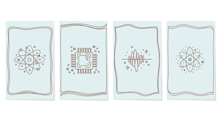 Science and Technology Icons: Atom, CPU Chip, Waveform, Atom © MHM99