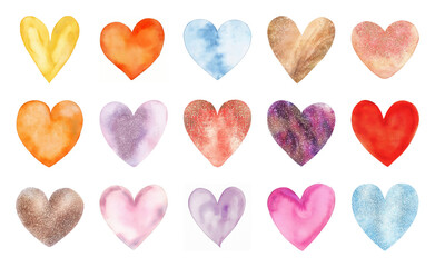 Obraz premium PNG Colorful watercolor heart illustrations on transparent background