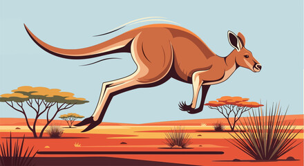 Red kangaroo jumping through the australian outback desert at sunset © Gimhana