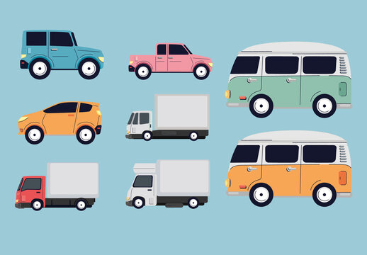 Vehicules Mockup Illustration Set