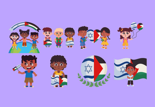 Israel Palestine Symbols Illustration Set