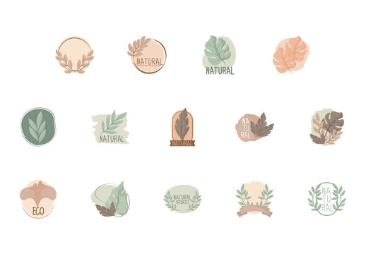 Leaves and Plant Badge Illustration Set