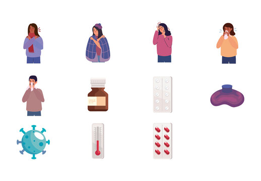 Sick People Illustration Set