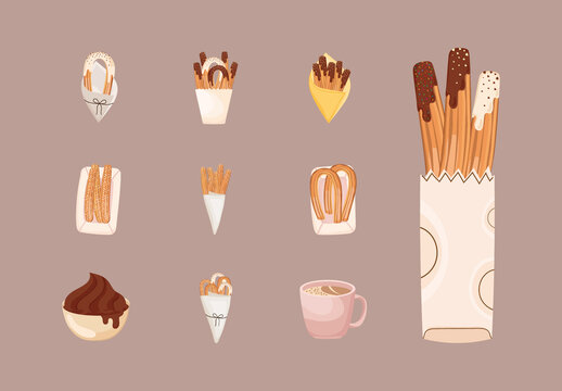 Dessert Churros Illustration Set