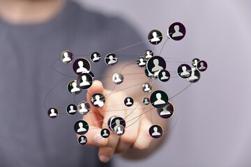Abstract network of interconnected people. Concept of teamwork, social connection, cooperation, community, and human in