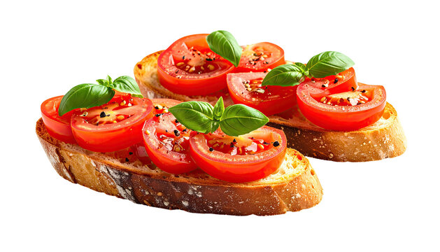 Tomato & basil bruschetta atop crusty bread, seasoned lightly