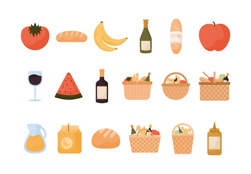 Healthy Grocery Basket Illustration Set