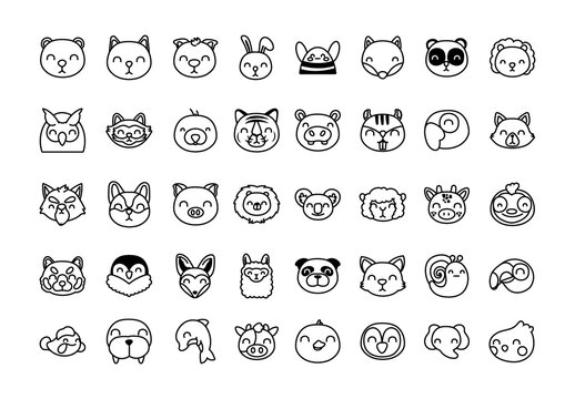 Line Animal Faces Design Set