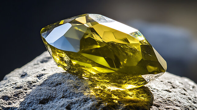 Side angle of chrysoberyl gemstone showing silky chatoyancy line 