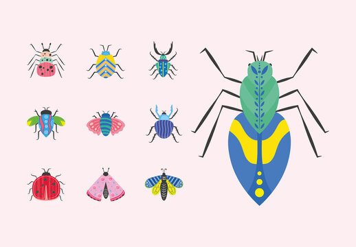 Scandinavian Style Bugs Illustration Set
