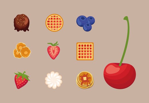 Breakfast and Waffles Illustration Set