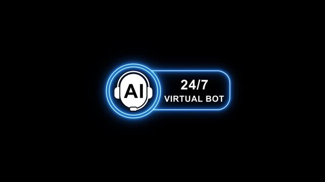 A i virtual bot with glowing blue outline on black background 24/7 chatbot artificial intelligence