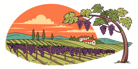 Naklejka premium A pixelated image of a vineyard at sunset Vector