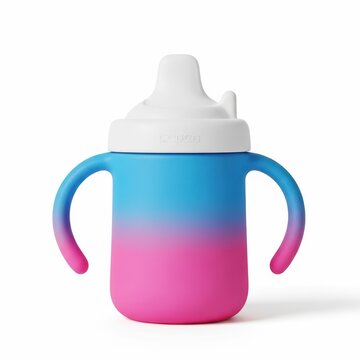 A colorful sippy cup with handles