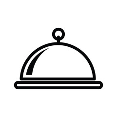 Obraz premium Minimalist Food Cloche Illustration - Black and White Line Art Serving Dish on Platter Icon
