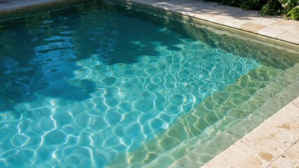 Obraz premium Swimming pool with tiled steps and stone deck in backyard.