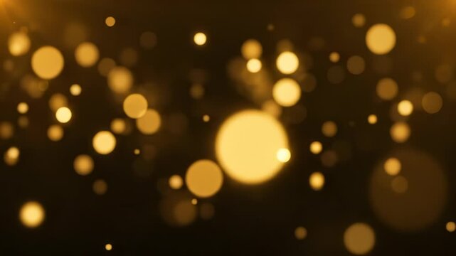 Golden bokeh background creates a magical atmosphere. Soft lights twinkle against dark backdrop. Perfect for festive projects and elegant presentations. Enhance visuals with golden sparkle.