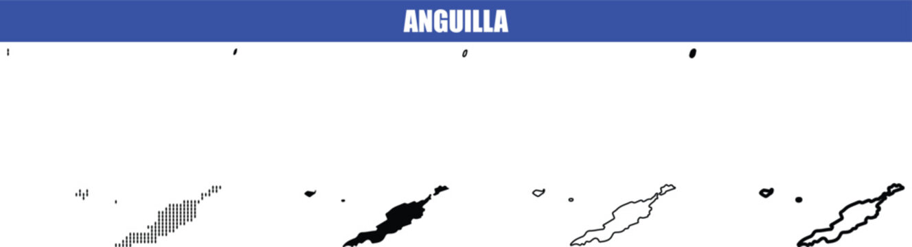 Anguilla map vector country silhouette illustration background concept, collection of anguilla map, simple map black and white vector