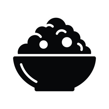 Minimalist Food Bowl Icon Silhouette, Rice or Porridge Pictogram for Menu and App Design