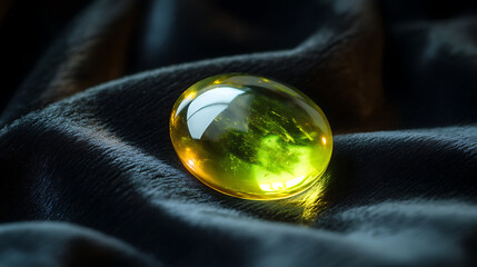 Obraz premium Oval cabochon chrysoberyl resting on black velvet with vibrant light beam 