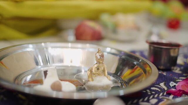 Traditional Indian Ghar Vastu Ritual with Kalash, Coconut and Sacred Puja Setup