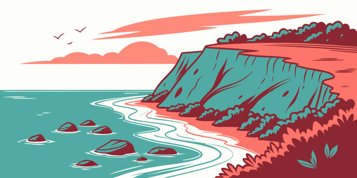 A pixelated image of a cliff by the sea Vector