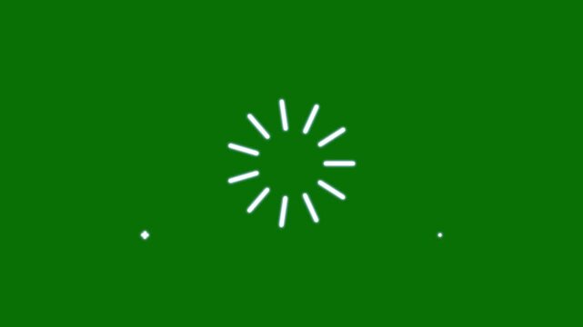Hand drawn doodle line fireworks, 4k circle and line shape blast animation, cartoon style burst with white line explosions and shiny geometric accents on transparent green background looping