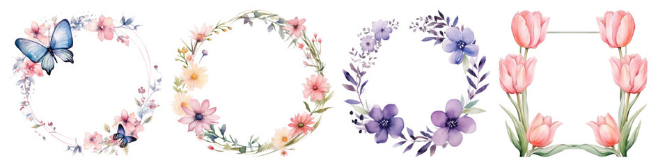 Fototapeta premium PNG Elegant floral frames collection on transparent background