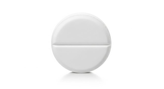 White Round Scored Medical Pill Tablet Product Shot for Healthcare isolated on White Background