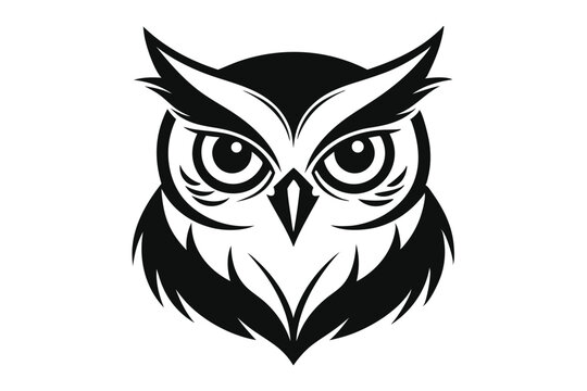 owl head silhouette line art vector illustration with a white background
