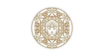 Obraz premium Golden Ornate Mandala with Warrior Face Emblem