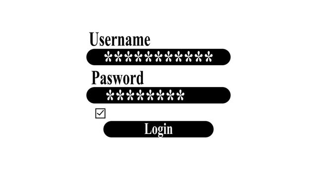 Secure login interface on modern computer screen with white background,secure login interface username password authentication screen,secure login interface animation.
