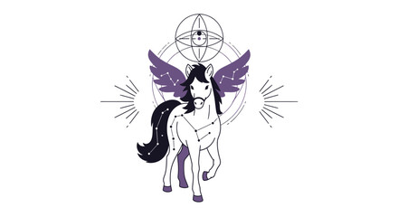 Obraz premium Mythical Pegasus with Constellation and Cosmic Symbols