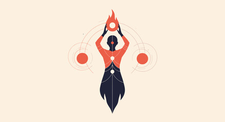 Person holding fire, representing energy, power, and creativity © atha_lintar