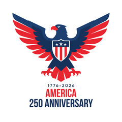 Fototapeta premium MobileUSA 250th Anniversary Logo with American Eagle and Shield, Semiquincentennial Celebration Vector Illustration (1776-2026)