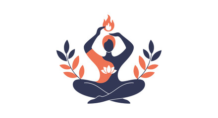 Fototapeta premium Meditating Figure with Fire and Lotus Flower Symbol