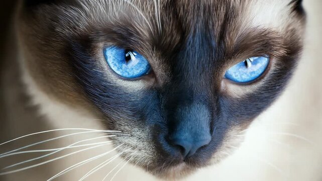 Closeup portrait of a siamese cat with blue eyes, clean composition ample negative space