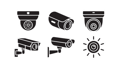 Security camera system icons showing surveillance domes and wall mounted outdoor equipment © Joynab